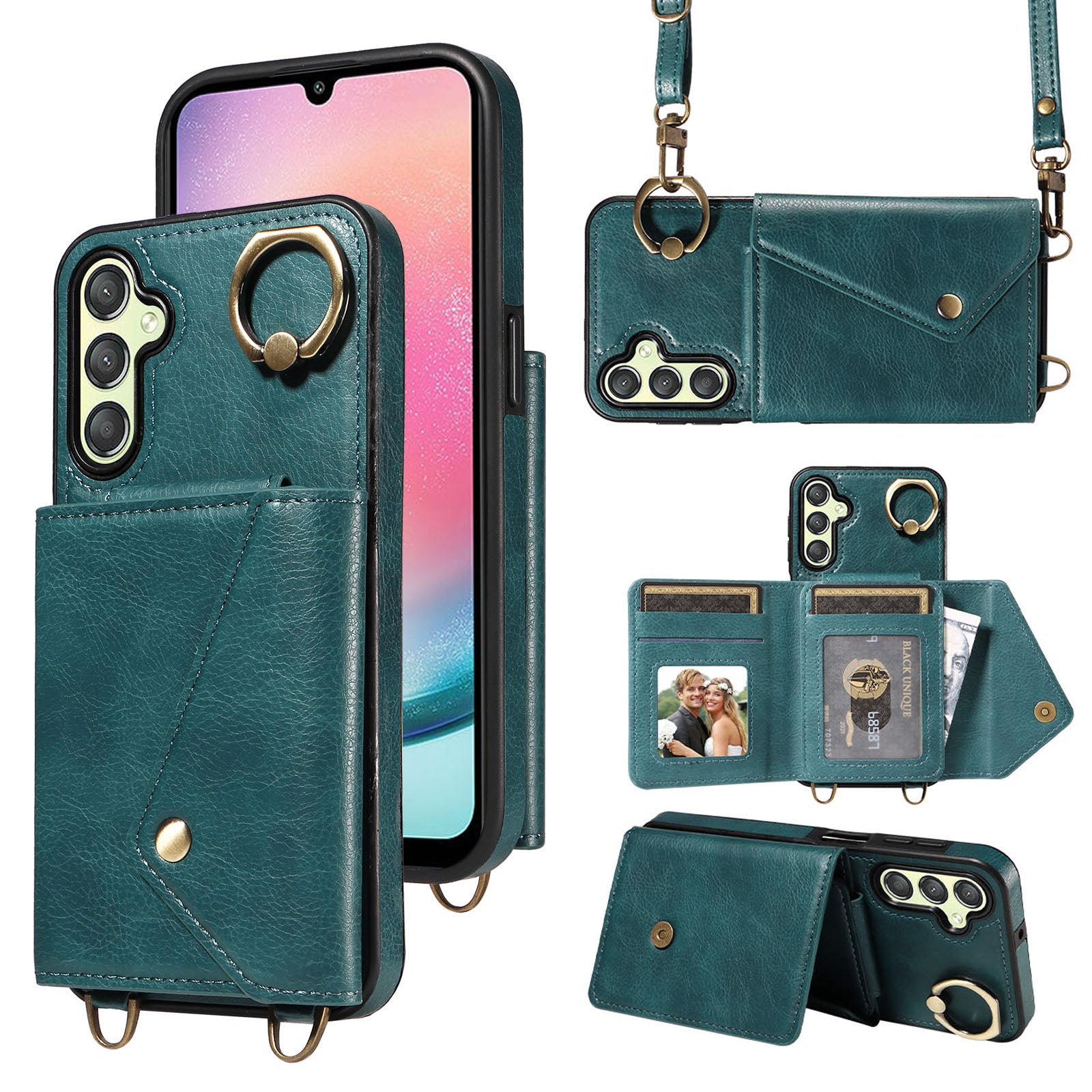 002 For Samsung Galaxy A24 4G A25 5G Card Bag Ring Kickstand Shockproof Cover Litchi Texture Leather Coated TPU Phone Case with Shoulder Strap 002 For Samsung Galaxy A24 4G A25 5G Card Bag Ring Kickstand Shockproof Cover Litchi Texture Leather Coated TPU Phone Case with Shoulder Strap